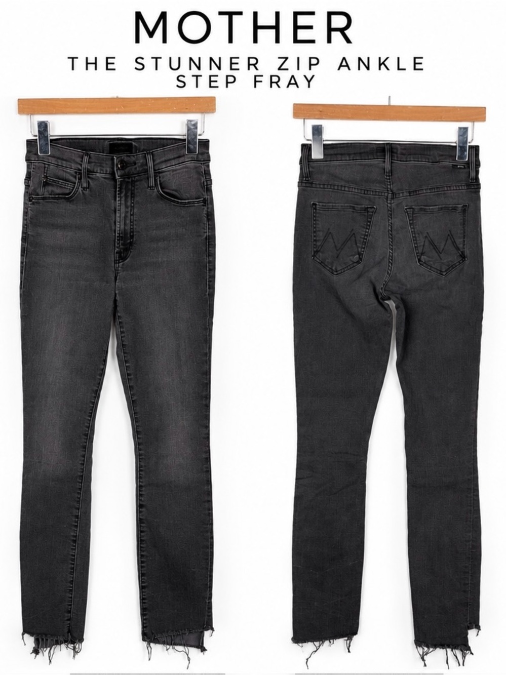 MOTHER The Stunner Zip Ankle Step Fray Jeans Size 24 Gray Skinny